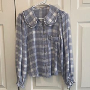 Pilcro Peter Pan Ruffle Collar Plaid Shirt